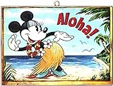 KUSTOM ART CUCUBA Vintage-Stil, Comic-Serie, Minnie Maus, Aloha Maus, Disney-Figuren, Druck auf Holz, 40 x 30 cm.