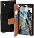 moex Handyhülle für Sony Xperia X - Hülle mit Kartenfach, Geldfach und Ständer, Klapphülle, PU Leder Book Case und Schutzfolie - Schwarz