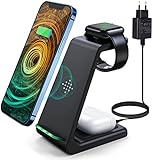 Wireless Charger 3 in 1 Ladestation Apple Watch und iPhone,Apple Ladestation iPhone mit Adapter, Compatible with iPhone 14/13/12/11 Pro Max/XS/XR/X/8/8 Plus+iWatch+AirPods Pro,Samsung Galaxy