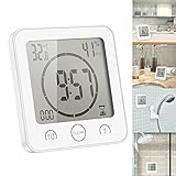 Tägliche wasserdichte Duschuhr, Badezimmer-Dusche-Timer-Wecker mit großer LCD-Anzeige Luftfeuchtigkeit Temperaturanzeige Timer-Steuerung Countdown-Timer-Uhr für Home Kitchen Badezimmer