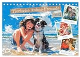 Tierische Anime-Freunde - Fröhliche Streifzüge mit Hund und Katze (Tischkalender 2025 DIN A5 quer), CALVENDO Monatskalender