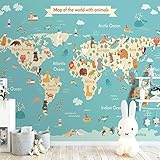 XLMING Cartoon Tier Weltkarte 3D Tapete Wohnzimmer Sofa Schlafzimmer Esszimmer Home Dekoration Wand-400cm×280