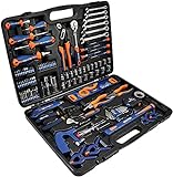 DEXTER - 108-teiliger Werkzeugkoffer - Werkzeugset - Werkzeugkasten - mit Zangen, Schlüssel, Schraubendreher, Metallsäge und vieles mehr