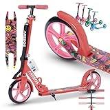 Arebos Cityroller Tretroller Rot Scooter höhenverstellbar | klappbar | inkl. Traggurt | XXL Räder | Tritt-Bremse | für Kinder und Erwachsene | bis 100kg belastbar | Kickroller | Kick