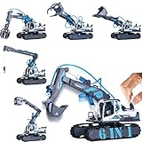 Silvergear® Hydraulisches Baukasten-Kit | Baufahrzeuge Kinder Selber Bauen | 6 Wechselbare Arbeitsfahrzeuge | Ohne Batterien | Lernspielzeug mit 223 Teilen | Spielzeugkran & Bulldozer – G