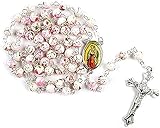 WYDSFWL Halsketten Kragen Katholische Rosenkranz Größe Kleine Glas Runde Perlen Blaue Halskette Jungfrau Maria Jesus Für Frauen