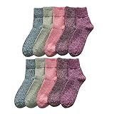 Wilitto 5 Paar mittelhohe elastische Damensocken, feine Verarbeitung, Kunstwolle, gestrickt, einfarbig, Crew-Socken für Herbst und Winter, bunt, Einheitsgröße/M