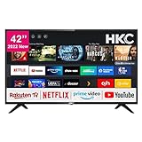HKC Fernseher 42 Zoll (106 cm) Smart TV mit mit Netflix, Prime Video, Rakuten TV, DAZN, Disney+, YouTube, UVM, WiFi, Triple-Tuner DVB-T2 / S2 / C