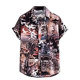 Poryu Hawaii Herren Hemden Herren-Hemd Slim-Fit Herrenhemden Kurzarm Hemden Freizeit-Hemd Business Bügelleicht Ethnische Kurzarm Casual Druck T-Shirt