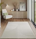 the carpet Everest - moderner Kurzflor Teppich Wohnzimmer Schlafzimmer mit Hoch-Tief-Effekt, 3D Effekt, hohe Flordichte und angenehm weich, Panglao Design, Creme, 80 x 150