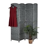 Relaxdays Paravent Raumteiler, HxB: 170x160 cm, Faltbarer Raumtrenner, 4-teiliger Sichtschutz, Holz & Papierseil, g