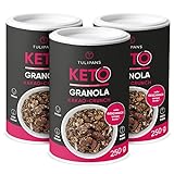 Tulipans Keto Kakao-Crunch Granola - Low Carb Knuspermüsli | 3 x 250 g | 80% weniger Kohlenhydrathe als herkömmliche Müslis | vegan | unterstützt ketogene Ernährung