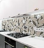 MyMaxxi - Selbstklebende Küchenrückwand Folie ohne Bohren - Vintage Blatt Ornamente beige 60cm hoch- Klebefolie Wandtattoo Wandbild Küche - Wand-Deko - Zeichnung Blüte Muster Malerei -