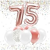 Feste Feiern Party-Deko 75. Geburtstag 20 Teile Set Zahlenballon Luftballon Folie Zahl 75 Rosegold weiß metallic Dekoration Happy Birthday Jubiläum
