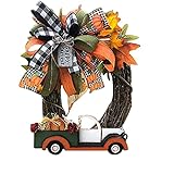 Türkranz Bauernwagen Landhausstil Kranz Kränze für die Haustür Jahreszeiten künstliche Blumen für Heimdekoration Hochzeitsfeier Weihnachten Thanksgiving Wandgarten zu hängen