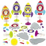 Baker Ross AX181 Weltraumraketen-Springspielzeuge, 8 Stück, kleines Knallspielzeug mit lustigen Raumfahrer-Figuren zum Basteln, Schaumstoff-Aufkleber, Kunstspielzeug