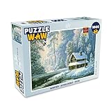 MuchoWow Puzzle 1000 Teile - Gemaltes Werk Einer Winterlandschaft mit Haus