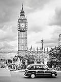 Artland Qualitätsbilder I Poster Kunstdruck Bilder 30 x 40 cm Architektur Gebäude Sehenswürdigkeiten Foto Schwarz Weiß B7WT London Taxi und Big Ben