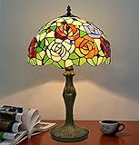 sgvaga Tiffany Style Tischlampe, 12' Buntglas Rot Rosa Lila Floral Vintage Handmade Licht Dekor Nachttisch Licht für Schlafzimmer Bar Wohnzimmer Cafe Geschenk