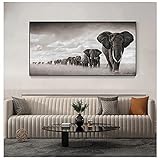 JINGPINPUZI HD-Druck Wandbild Wohnzimmer Wildtiere Schwarz Afrika Elefanten Leinwandgemälde Drucke (60 x 120 cm) rahmenlos