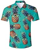 ALISISTER Hawaii Hemd Kurzarm Tropical 3D Muster Urlaub Hawaiihemd Ananas Herren Button Down Fancy Kurzarm T-Shirt Lustige Party Aloha Blau Shirt für Männer XXL