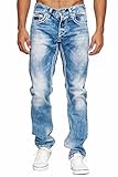 Amica MEGASTYL Herren Männer Jeans Basic Streetwear Dicke Nähte Regular Fit, Größe:W32 / L34, Farbe:Light Blue