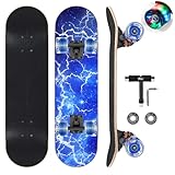 GIEEU Skateboards mit bunten blinkenden Rädern für Anfänger, Kinder, Teenager, Erwachsene, komplettes Standard-Skateboards, 9 Schichten Ahorn-Deck, konkaves Skateb