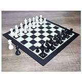 lwl Plastic Chess Exquisite Foldable Chess Set 19inch PU Leather Chess Board Ultra-Thin for Adults Kids Games Travel Gifts Checkerboard (Color : Black Size : 19inch)