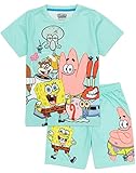 SPONGEBOB SQUAREPANTS Kinder Pyjama | Jungen Mädchen Thaddäus Patrick Mr. Krabs Gary Charaktere Blau T-Shirt Shorts Pyjamas Set | TV-Show Film M