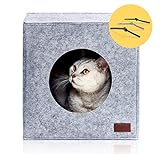 PiuPet® Katzenhöhle inkl. Kissen, Passend für z.B. IKEA® Kallax & Expedit Regal, Kuschelhöhle in grau
