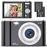 Digitalkamera, FHD 2.7K 44.0 MP Kompakte Mini Video Vlogging Kamera mit 16X Digitalzoom, 2.8 Zoll LCD Bildschirm, Wiederaufladbare Tragbare Taschenkamera für Kinder, Jugendliche, Anfänger (Schwarz)