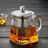 550ml Teekanne Glas Teebereiter mit Abnehmbare Edelstahl-Sieb, Teesieb Glas Teebereiter mit Deckel, Perfekt Perfekt für Losen Tee und Kaffee Teebeutel, Hitzebeständig & Transparent