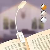 Leselampe Buch Klemme, Gritin Buchlampe mit 9 LEDs, 3 Farbtemperatur Modi, Stufenlose Helligkeit Klemmlampe, USB Wiederaufladbare Klemmleuchte,360° Flexibel für Nachtlesen ins Bett, beim Reisen (Weiß)