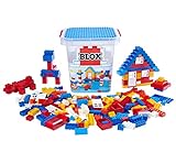 Simba 104114518 - Blox 250 Bausteine im Eimer, für Kinder ab 3 Jahren, Verschiedene Steine, 8 Fenster, 4 Türen, mit Grundplatte, vollkompatibel, farblich gemischt