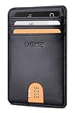 Buffway Men's Slim Wallet, Minimalist Thin Front Pocket Leather Credit Card Holder with RFID Blocking for Work Travel - Boston Black
