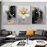Moderne Pflanze Blumen Leinwand Malerei Abstrakte Goldfolie Wandkunst Bild Druck Wohnzimmer Nordic Poster Home Decor 60x80cm-3pcs Frameless