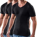 HERMKO 4880 3er Pack Herren Kurzarm Business Shirt V-Neck (Weitere Farben), 100% Bio-Baumwolle, Größe:D 6 = EU L, Farbe:schwarz