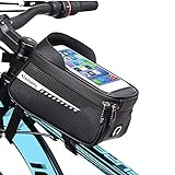 Rahmentaschen Fahrrad,Wasserdichter Oberrohrtasche Handytasche Fahrradtasche mit 6.5 Zoll TPU mit Sonnenblende Handyhalterung für Navi- und Entsperren während