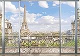 wandmotiv24 Fototapete Aussicht Balkon Paris , XL 350 x 245 cm - 7 Teile, Fototapeten, Wandbild, Motivtapeten, Vlies-Tapeten, Stadt, Eiffelturm, Frankreich M1216