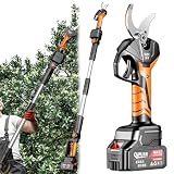 Kabellose elektrische Gartenschere mit Teleskopstange, professionelle Gartenschere mit 2 wiederaufladbaren Lithiumbatterien, maximaler Schnittdurchmesser 40