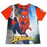 Marvel Comics Spiderman Schwingen durch die Stadt Jungen-T-Shirt Rot 122 | Geschenkidee für Jungen, Rächer-Superheld Top