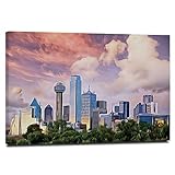 HUAYIJIE Kunstdruck auf Leinwand, abstrakt, Motiv Skyline bei Sonnenuntergang, Wolken, Texas Hochaufgang, Wolkenkratzer, Sehenswürdigkeit, gerahmt, fertig zum Aufhängen