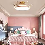 Ksovv Mädchen Schlafzimmerlampe 3 Farben Dimmen-LED-Unterputz-Deckenleuchte Kreative Krone Prinzessin Deckenleuchte Wohn-Esszimmer Beleuchtung Kronleuchter (Farbe : Rosa)