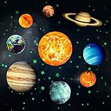 Yosemy 9 Planeten Wandsticker Leuchtaufkleber Leuchtsterne Leuchtsticker Wandtattoo Sonnensystem Sterne Fluoreszierend Wandaufkleber für Kinderzimmer Dekorative Aufkleber