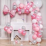 PartyWoo Rosa Luftballons, 100 Stück Luftballon Rosa, Luftballon Rosa Pastell, Silber Funkeln Luftballons, Weiße Luftballons, Fliege Folienballon und Laser Schmetterlinge für Hochzeit, Taufe Mädchen