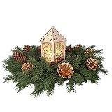 STEFANAZZI Weihnachtskranz 50 cm mit LED-Laterne aus Kiefernholz, künstlich, goldfarben, für Weihnachten, für Kamin, Eingangsbereich, Haus und Girlande
