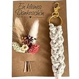 Dinala Kleines Dankeschön - liebevolle danke Karte - mit echtem Trockenblumenstrauß und natürlichem Makramee Schlüsselanhänger - kleines Dankeschön Geschenk das Eindruck hinterlässt (Beige 2)