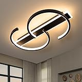 LUOLONG LED Deckenleuchte Dimmbar Deckenlampe Schwarz Wohnzimmerlampe 55W mit Fernbedienung 2-Ringen kreis Deckenleuchte Schlafzimmerlampe Arbeitzimmer Büro Modern Led deckenbeleuchtung-60cm Schw