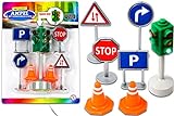 Trendario Kinder Verkehrsschilder Spielzeug, 7-teiliges Verkehrszeichen Set, Straßenschilder Spielzeug und Ampel mit Lichtfunktion