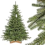 FAIRYTREES künstlicher Weihnachtsbaum BAYERISCHE Tanne Premium, Material Mix aus Spritzguss & PVC, inkl. Holzständer, 180cm